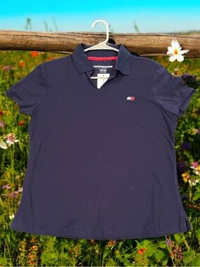 Women’s Tommy Hilfiger Navy Polo Shirt with Flag Logo.. from Tommy Sport